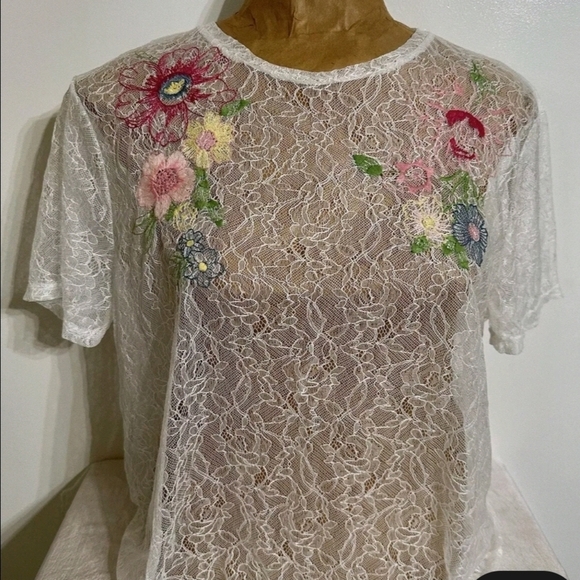 Zara Cream Pink Embellished Short Sleeve T-Shirt - Picture 1 of 3